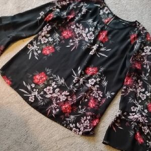 Zac & Rachel Black Blouse with Red and White Floral Design